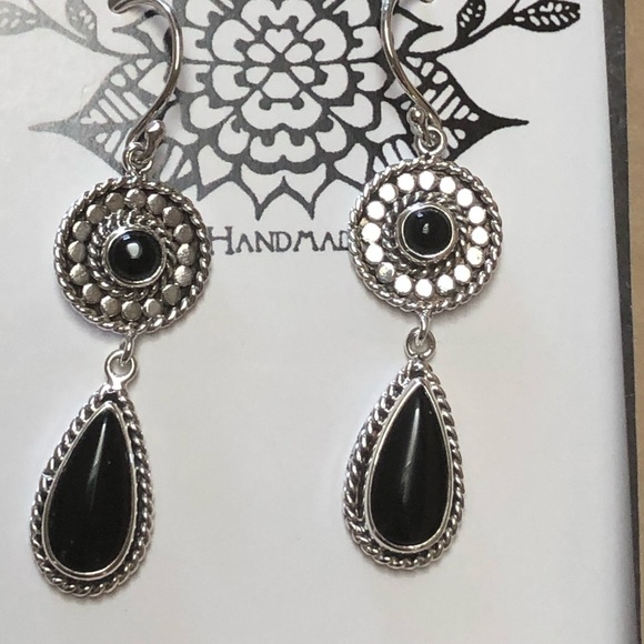 Onyx & Sterling Dangle Earrings - Picture 7 of 8